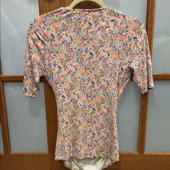 Boden Pink and Orange Wrap Blouse with Ruched Sleeves - Picture 4 of 7